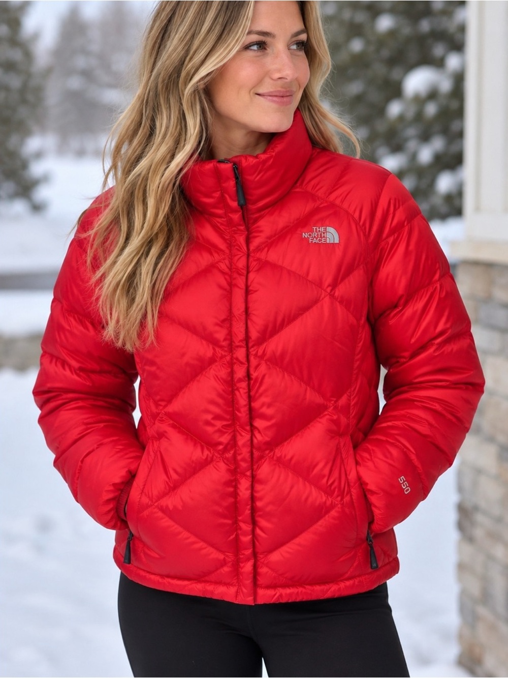 The North Face Women's Red Quilted Down Puffer Jacket 550 goose down